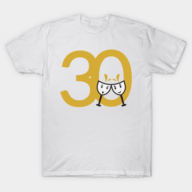 30th Birthday Large Numbers and Cute Wine Glasses T-Shirt by sigdesign